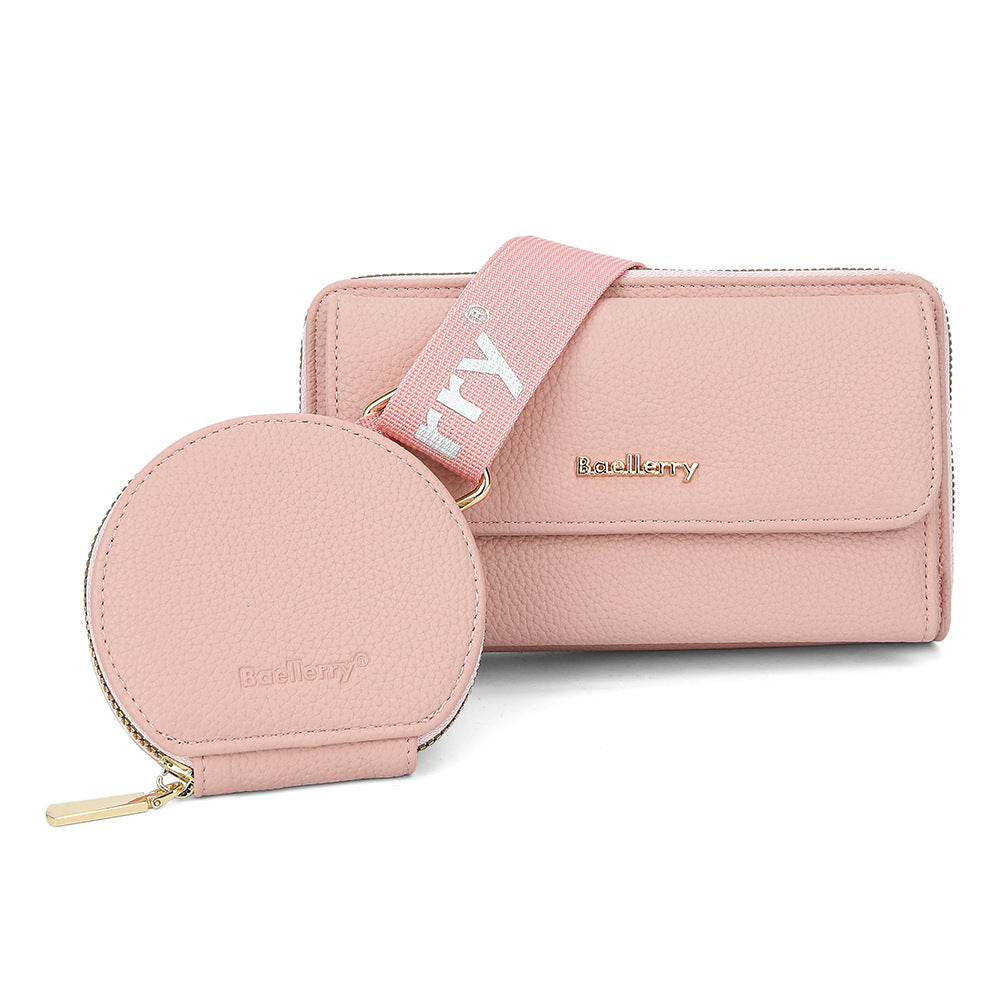 2pcs Lychee Texture Composite Bag Fashion Mobile Phone Bag With Small Coin Purse Letter Print Zipper Crossbody Shoulder Bag