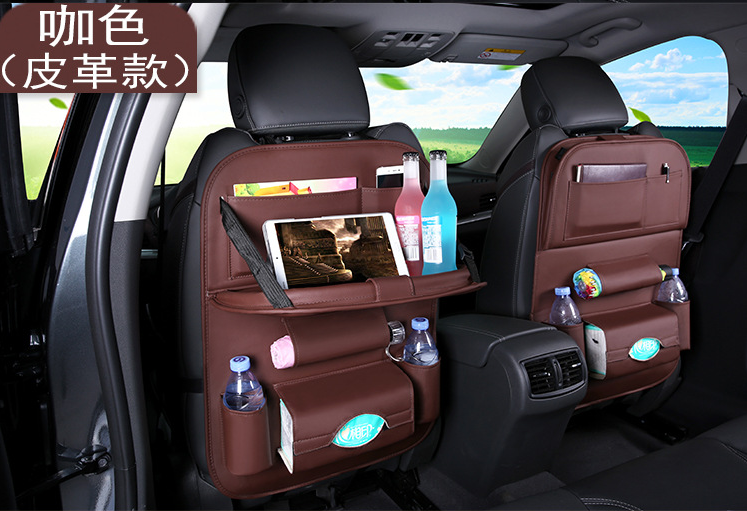 Universal Multifunctional Car Seat Bag with Foldable Table PU Leather Multi-pocket