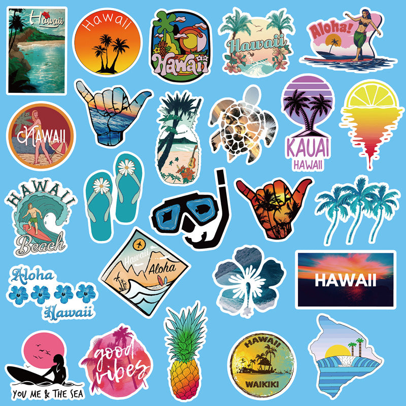 50 Hawaii Hawaii Travel Stickers Vacation Trolley Car Refrigerator Graffiti Stickers Hand Account Stickers