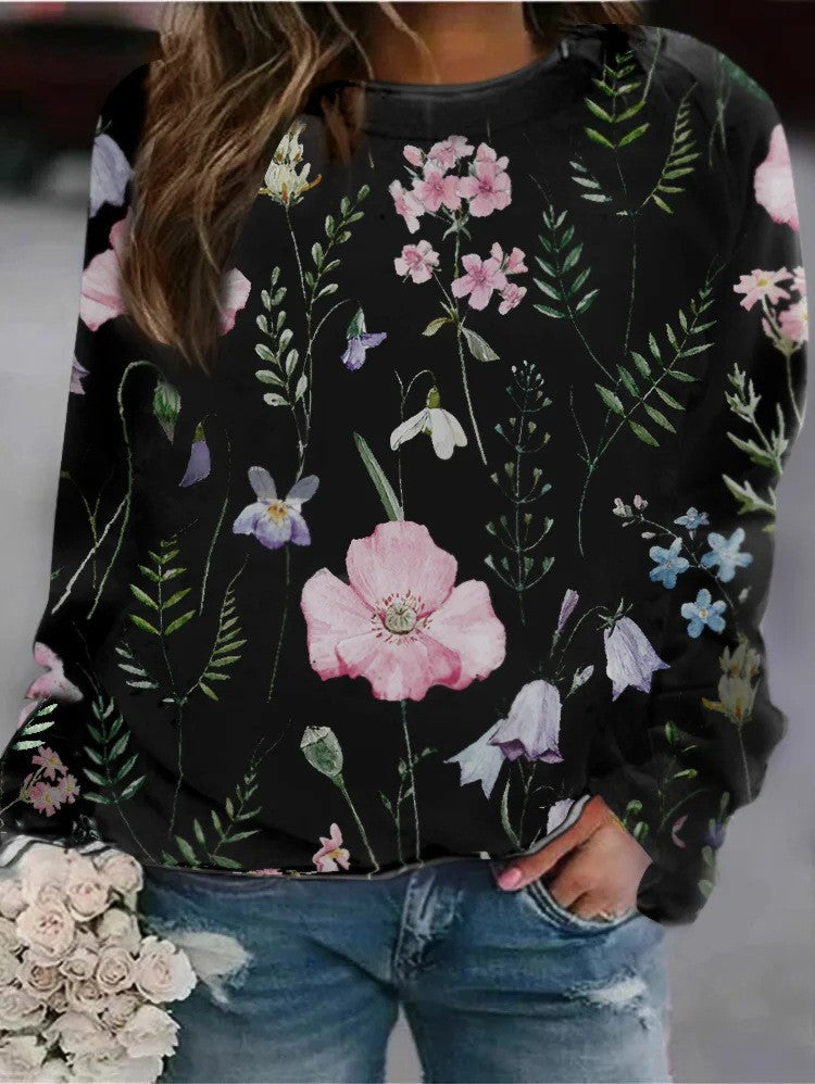 3D Round Neck Sweater Women's Fresh Flower Figure