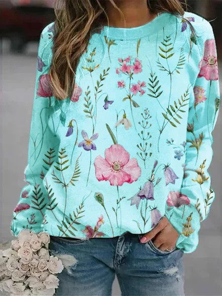 3D Round Neck Sweater Women's Fresh Flower Figure