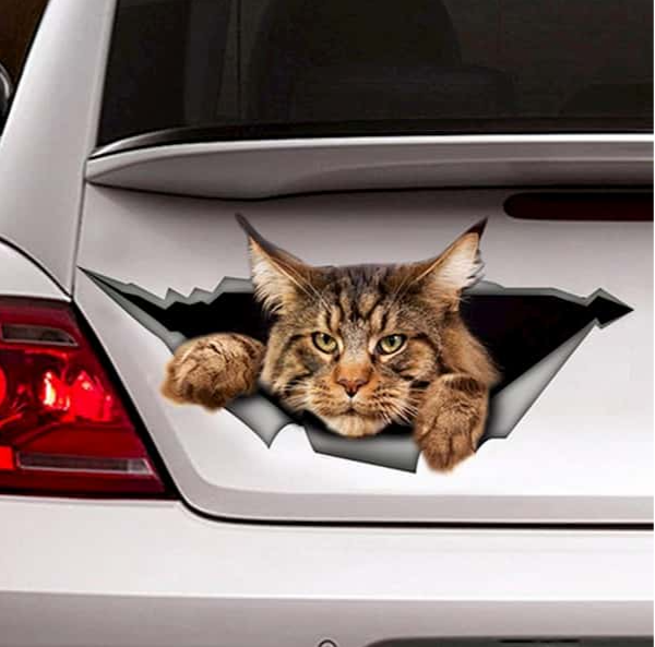 Maine Coon Car Sticker Torn Metal Reflective Sticker