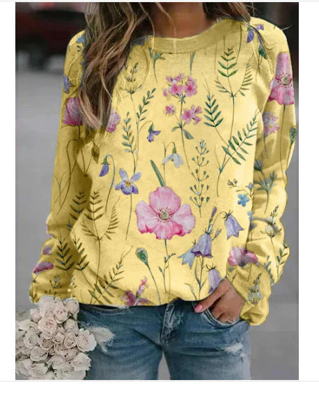 3D Round Neck Sweater Women's Fresh Flower Figure