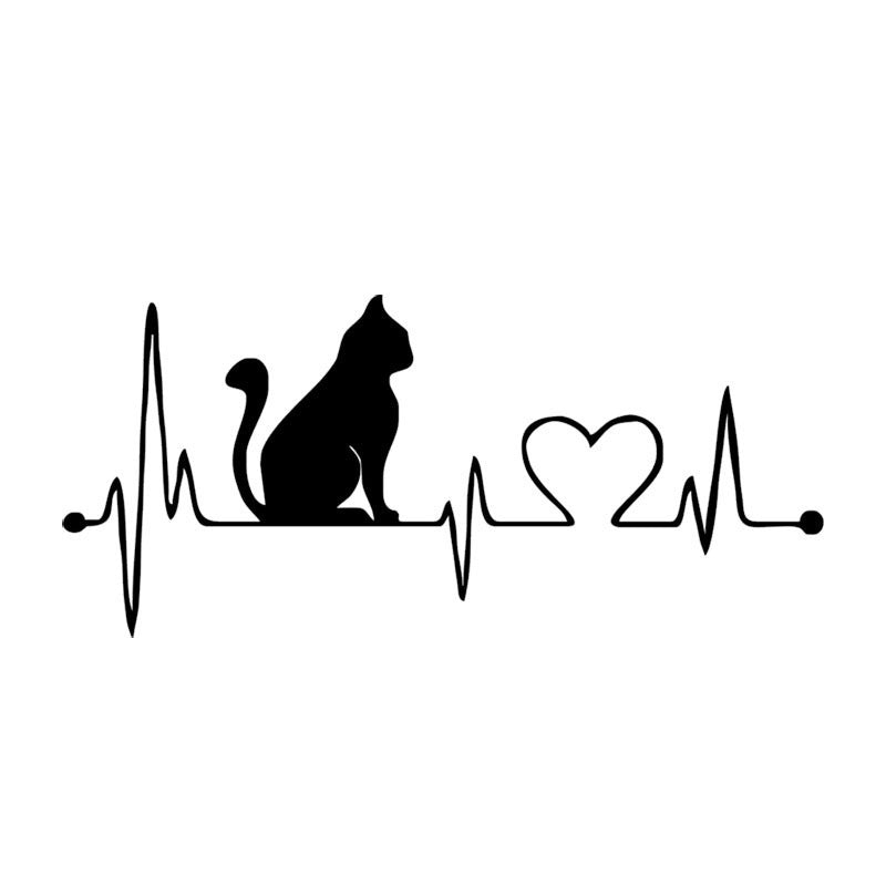 Love Heart Electrocardiogram Music Cartoon Cat Car Sticker