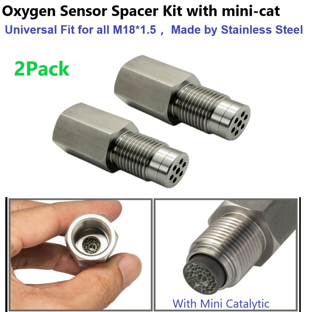 2x Straight O2 Oxygen Sensor Spacer Bung Adapter Kit Mini Cat M18 X 1.5 304SS