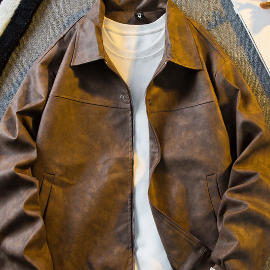 Vintage Short Leather Jacket Man