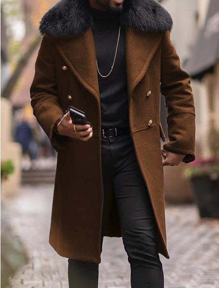 Casual Woolen Men's Coat Fur Collar