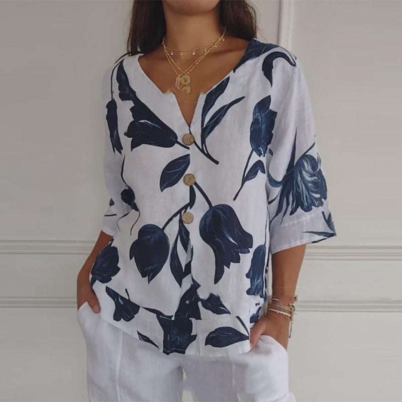 Commuter Loose Printed Half Sleeve T-shirt Top