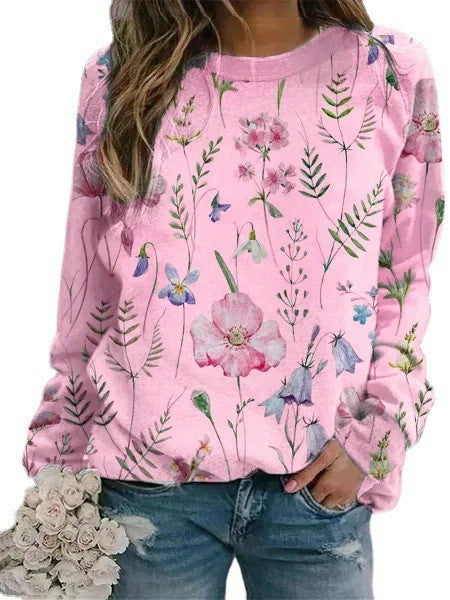 3D Round Neck Sweater Women's Fresh Flower Figure