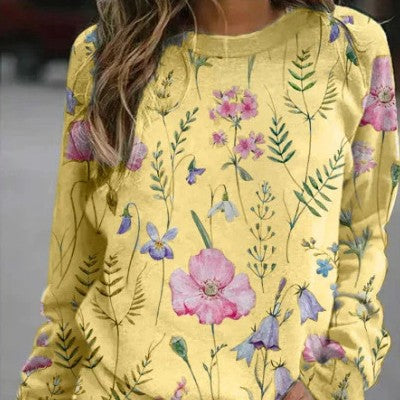 3D Round Neck Sweater Women's Fresh Flower Figure