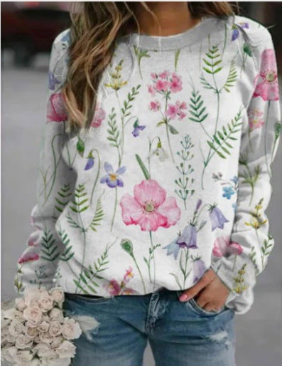 3D Round Neck Sweater Women's Fresh Flower Figure