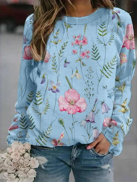 3D Round Neck Sweater Women's Fresh Flower Figure